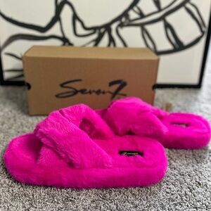Seven7 Kiki Hot Pink Faux Fur Slide Slippers SIZE 11